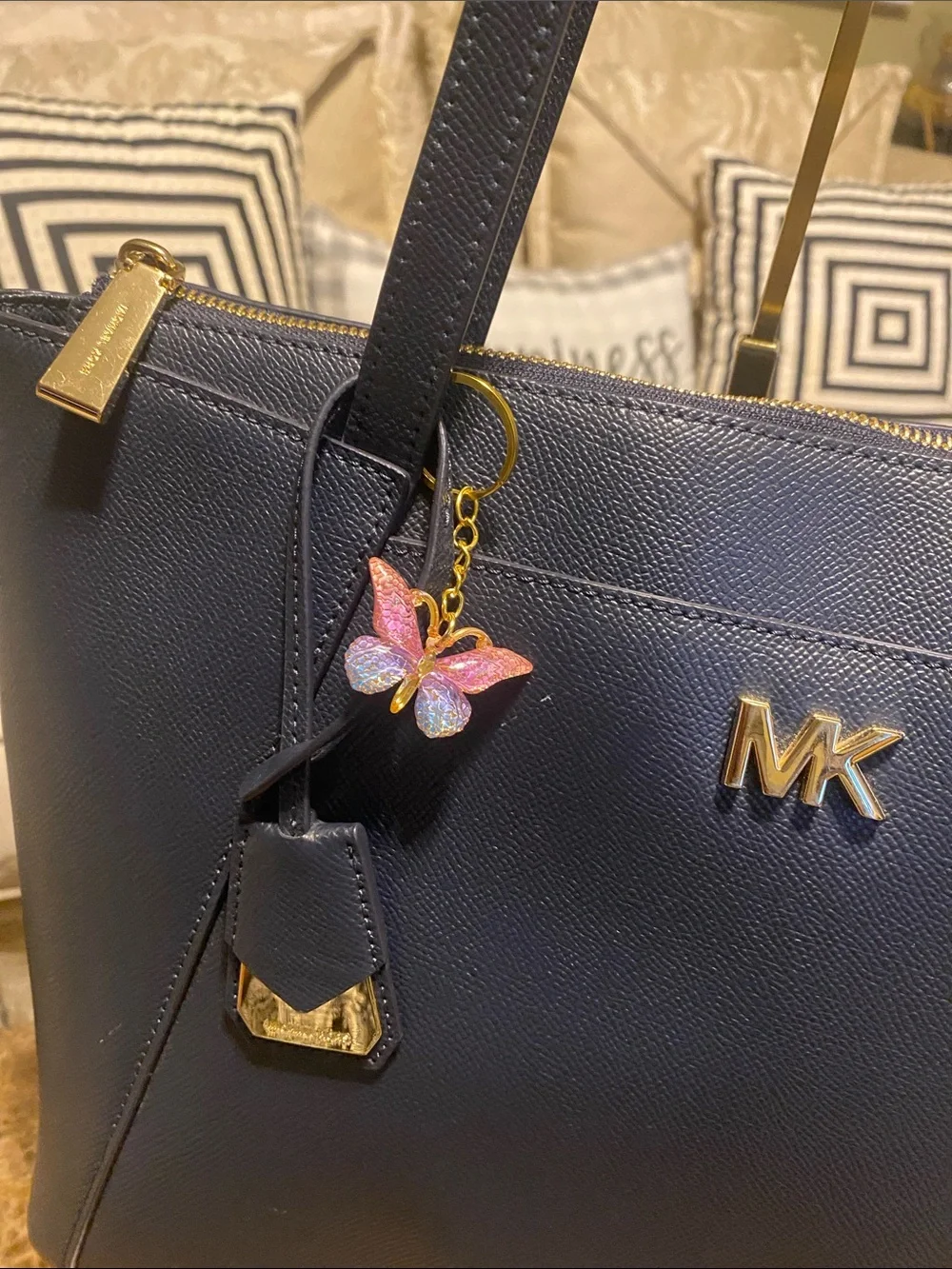 Michael Kors Dark Navy Saffiano Tote with Gold Hardware